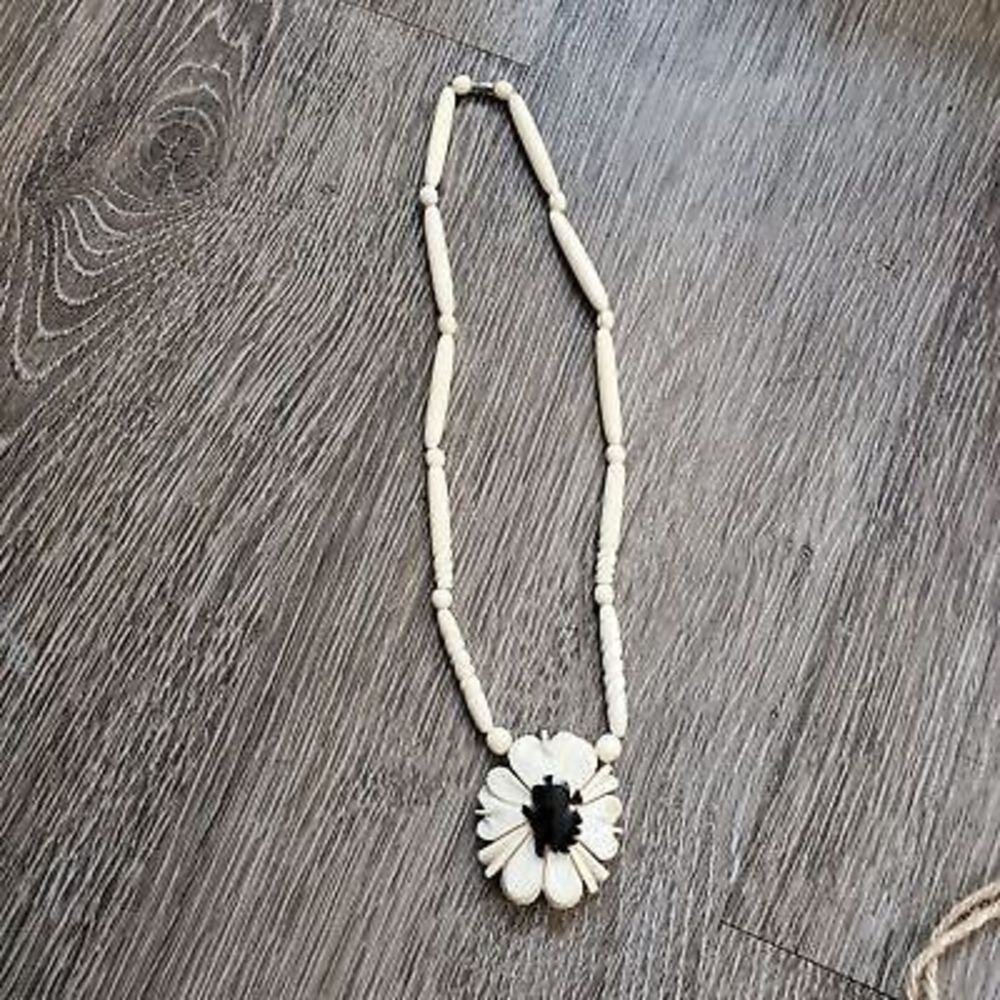 Antique Hand Carved White Flower Statement Necklace